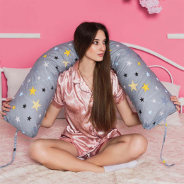 Подушка многофункциональная форма "I" 145х25см (бязь) Звезды серые 8127/2, в пакете ДомВелл 