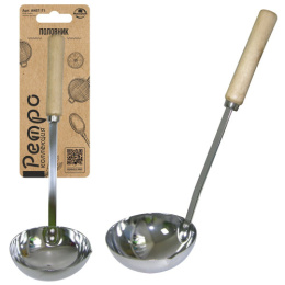 Половник стальной хромированный деревянная ручка, Ретро Мультидом AN57-71