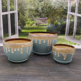 Горшки для цветов керамические набор 3шт. с поддоном 1,5л, 3,5л, 6л Радужный Дом РД83826