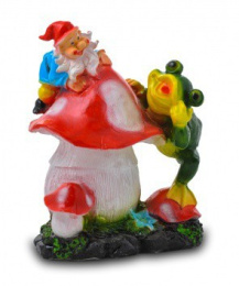 Фигурка садовая гипсовая Лягушка с гномом на мухоморе 30х36см ГусьДекорЛюкс 3С14